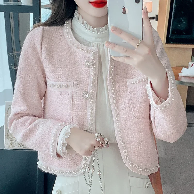 

Nail Bead Fragrance Jacket 2024 New Spring and Autumn New Fashion Women's Short Round Neck Premium Floral Jacket Q93