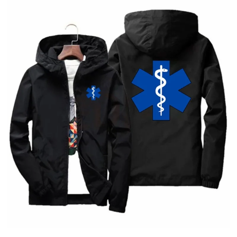 

2024 Spring and Autumn EMT First aid ambulance printed jacket Daily casual solid color zipper coat men's and women's fashion coa