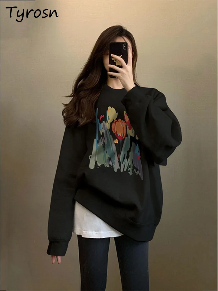 

Print Sweatshirts Women Loose Oversized Autumn Plus Velvet 3XL Long Sleeve Pullover Prevalent Hipster Streetwear Aesthetic Tops