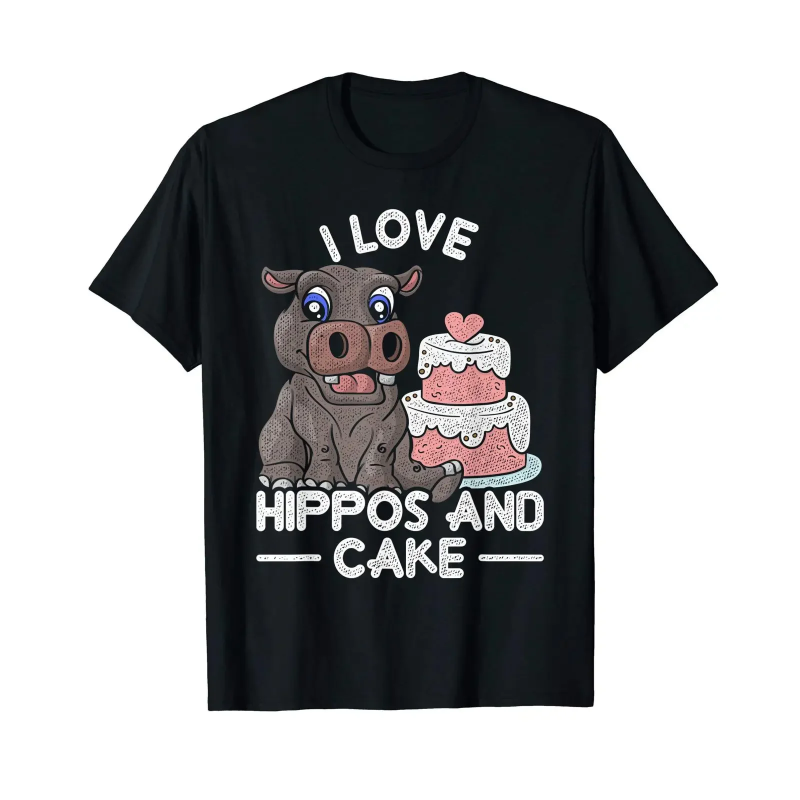 I love hippos and cake Birthday gift hippo t shirt vintage Washed Comfortable Soft Top For Everyday Wear Unisex Slightly Casual