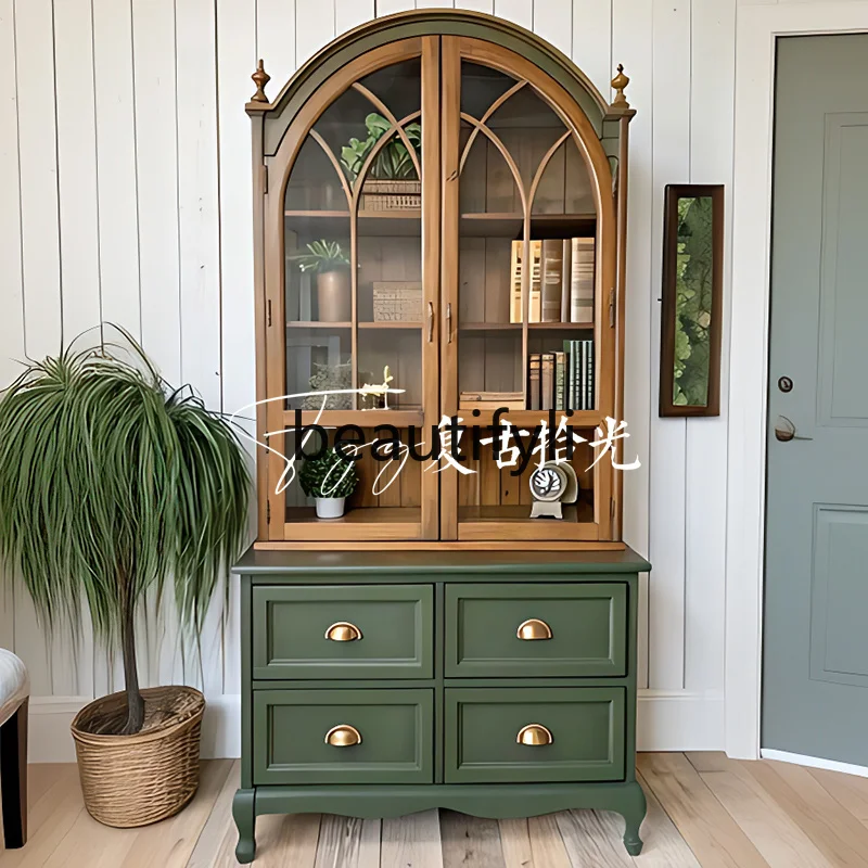 

Retro French retro solid wood American storage living room wall display wine cabinet