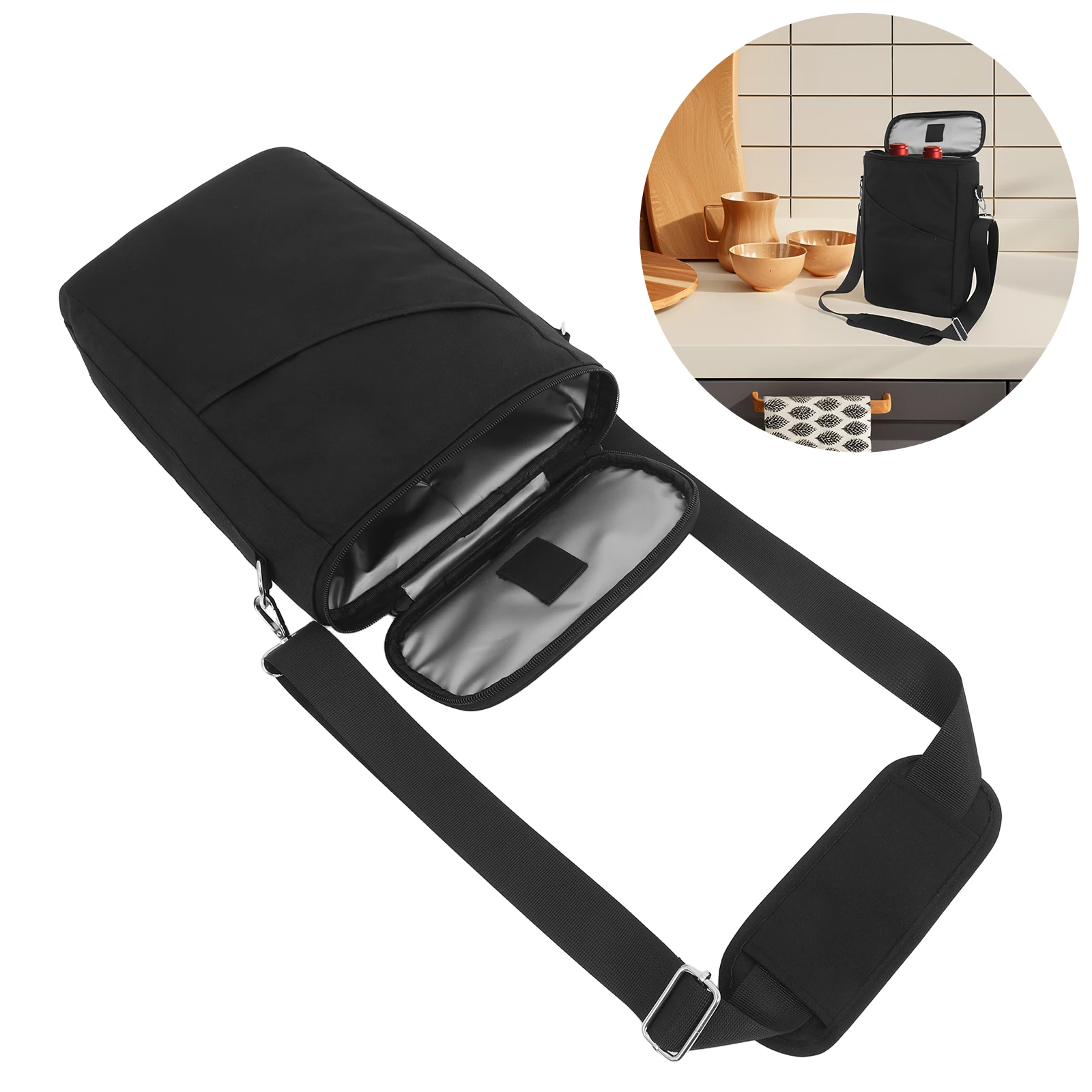 

Wine Cooler Bag Oxford Cloth Bottle Carrier Tote Portable Wine Holder Black