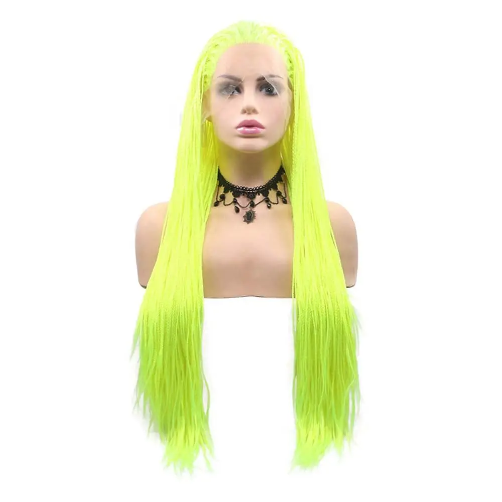 

Синтетический парик Sylvia Wigs с флуоресцентными зелеными косами, на шнуровке, термостойкий, для вечеринок, повседневной носки, Хэллоуина