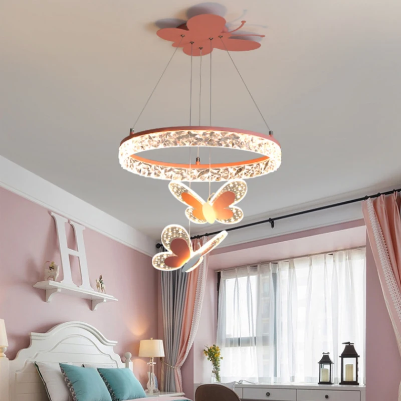 Butterfly Lamps Princess Room Children\'s Room Chandeliers Warm Romantic Home Decoration Modern Cartoon Girl Bedroom Chandelier