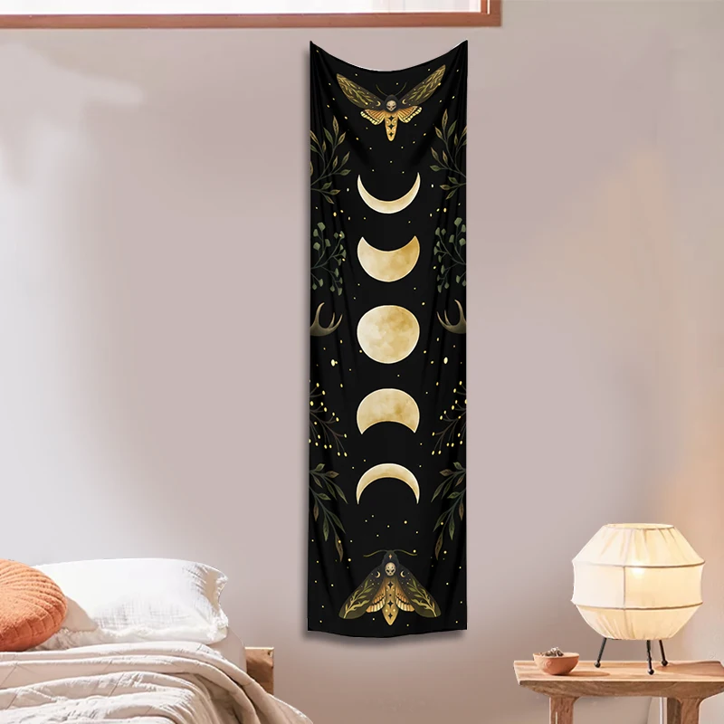 Moon Phase Tapestry Wall Hanging Moon moth Floral Vintage Psychedelic Star Snake Divination Bohemian Home Decor Art Decoration