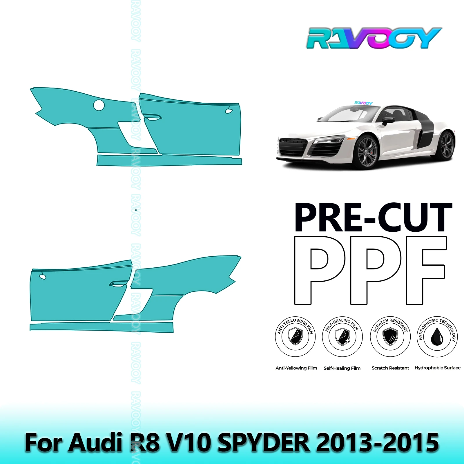 

For Audi R8 V10 SPYDER 2013-2015 8.5mil Clear Matte Pre-Cut PPF Door & A/B Pillar Kit TPU Paint Protection Film Set