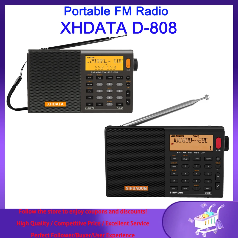 SIHUADON XHDATA D808 2023 Upgraded Version Portable FM Radio XHDATA D-808 Digital World Receiver DSP Radio FM AM SW SSB AIR