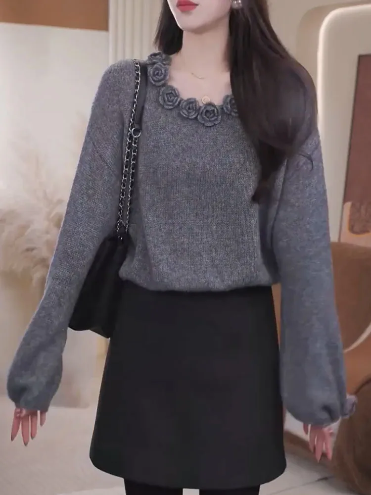 

Faionable вязаный круглый топ Ne, свободный крой, женская внутренняя одежда больших размеров, корейская версия для похудения irt