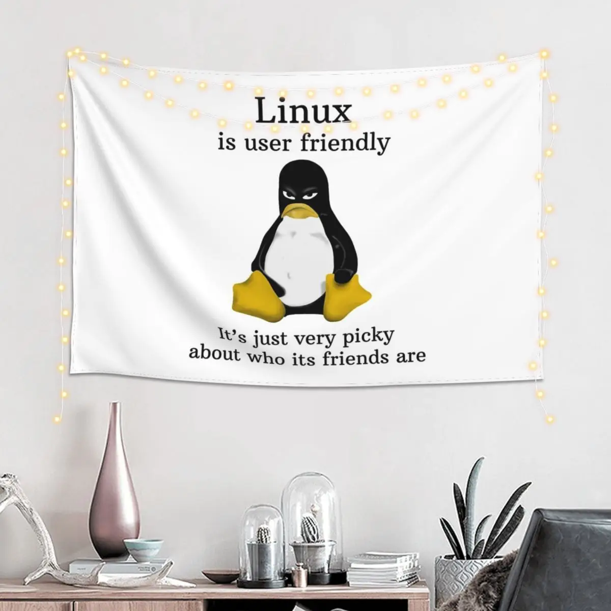 Linux Is User Friendly Its Just Very Picky Tapestry Hippie Wall Hanging Aesthetic Home Decoration Tapestries for Living Room