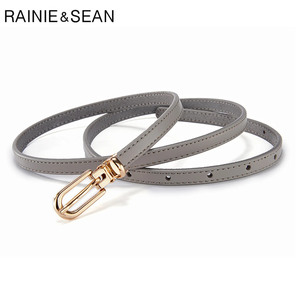 RAINIE SEAN Cowskin Thin Women Belt Genuine Leather Ladies Waist Belt for Dress Casual Solid Gray Black Red Trousers Belt 105cm