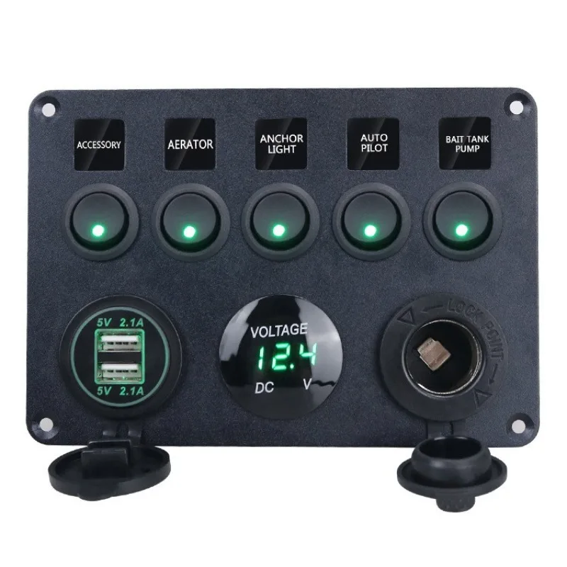 5-digit Peephole Switch Dual USB Voltmeter Automotive Combination Panel Modification Switch 12-24V