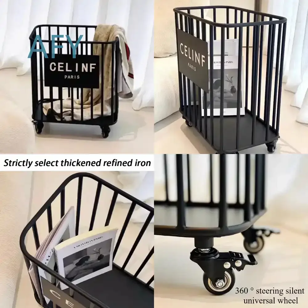 Large Laundry Basket with Iron Wheels for Bedroom Bathroom Kids Toy Organizer Storage Dirty Clothes Basket for Home Use