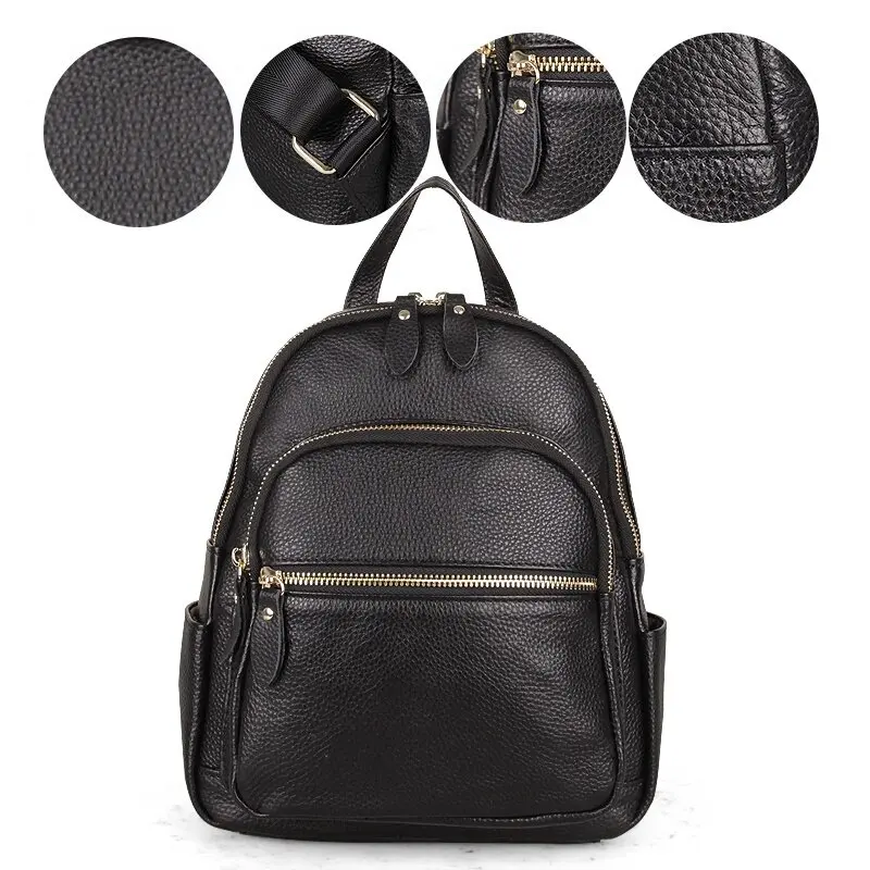 Genuine Leather Women Backpacks Natural Cowhide Small Daypacks For Girls School Bag Outdoor Traveling Commute Backpack