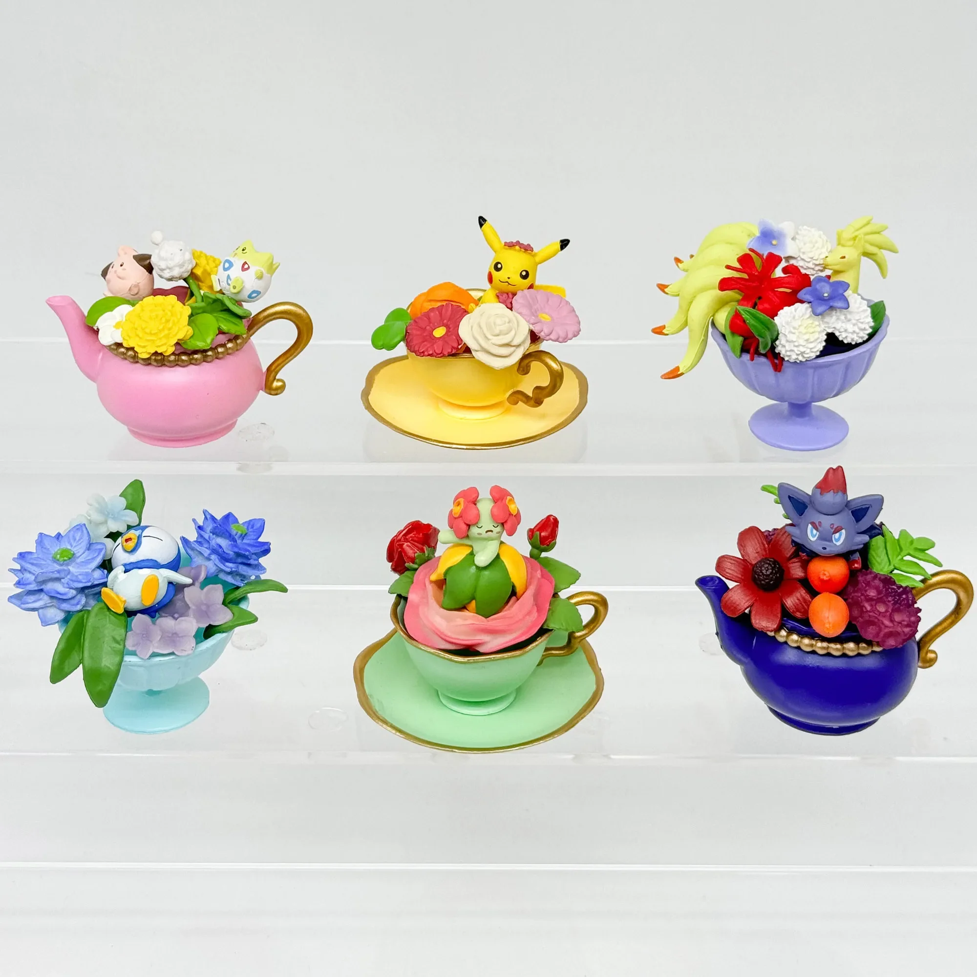 Pokemon Miniature ดอกไม้ถ้วยฉากกล่องตาบอดของเล่น Pikachu Bellossom Ninetales Piplup Togepi Zoroark รูปโต๊ะตกแต่งสะสม