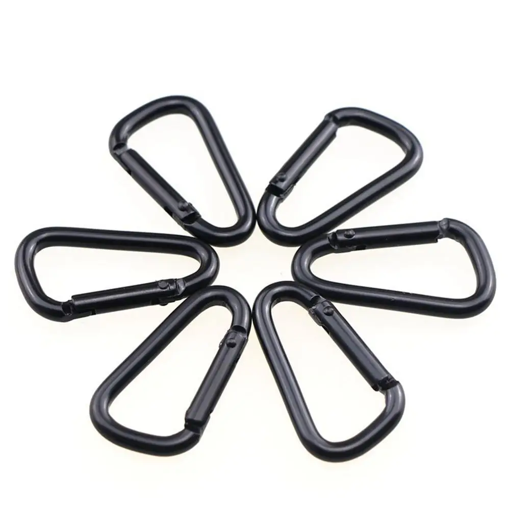 10pcs Practical D-Shaped Aluminum Alloy Black Key ring Carabiner Hook Keychain Hanging Buckle