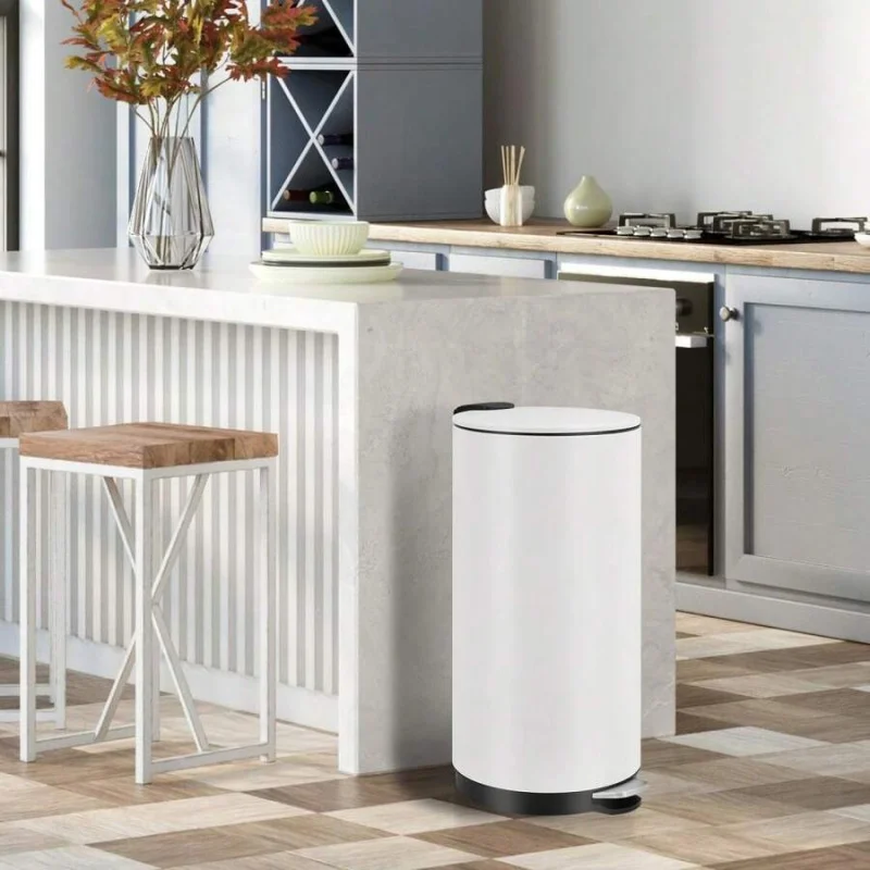 

Round Stainless Steel Step Trash Can, Mini Trash Can With Lid, Garbage Can For Home And Office Bathroom Bedroom, 30-L/8-Gallon