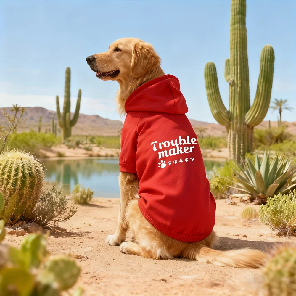 سترة بغطاء للرأس للكلاب من Truble Maker - أسود مع طباعة مخلب أبيض وشعار، سترة شتوية دافئة ورائعة للخريف/الربيع #2