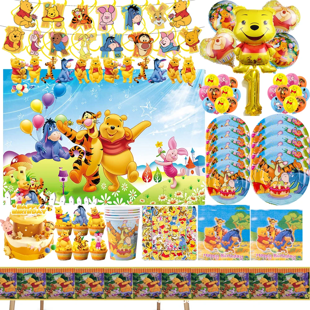 Bär und Freund Geburtstagsdekorationen Pappteller Becher Servietten Tischdecke Ballon für Kinder Babyparty Dekorationszubehör