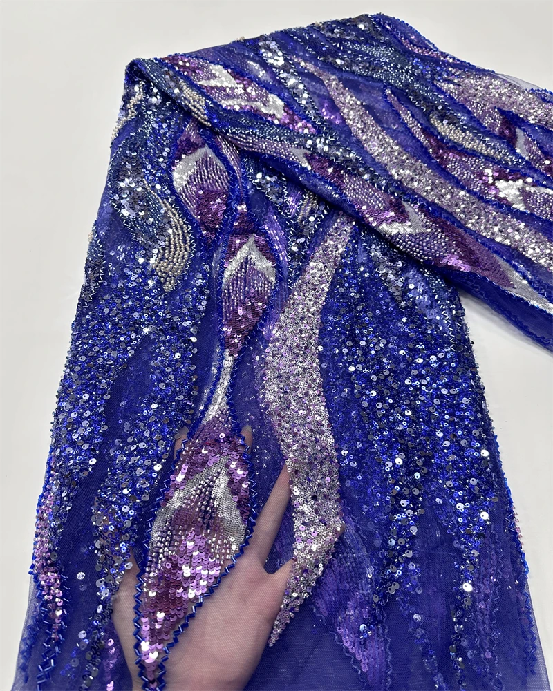 

Luxurious African Beaded Net Mesh Lace Fabric 2025 Beads Embroidery Sequins French Tulle Lace for Nigerian Wedding Party Dress