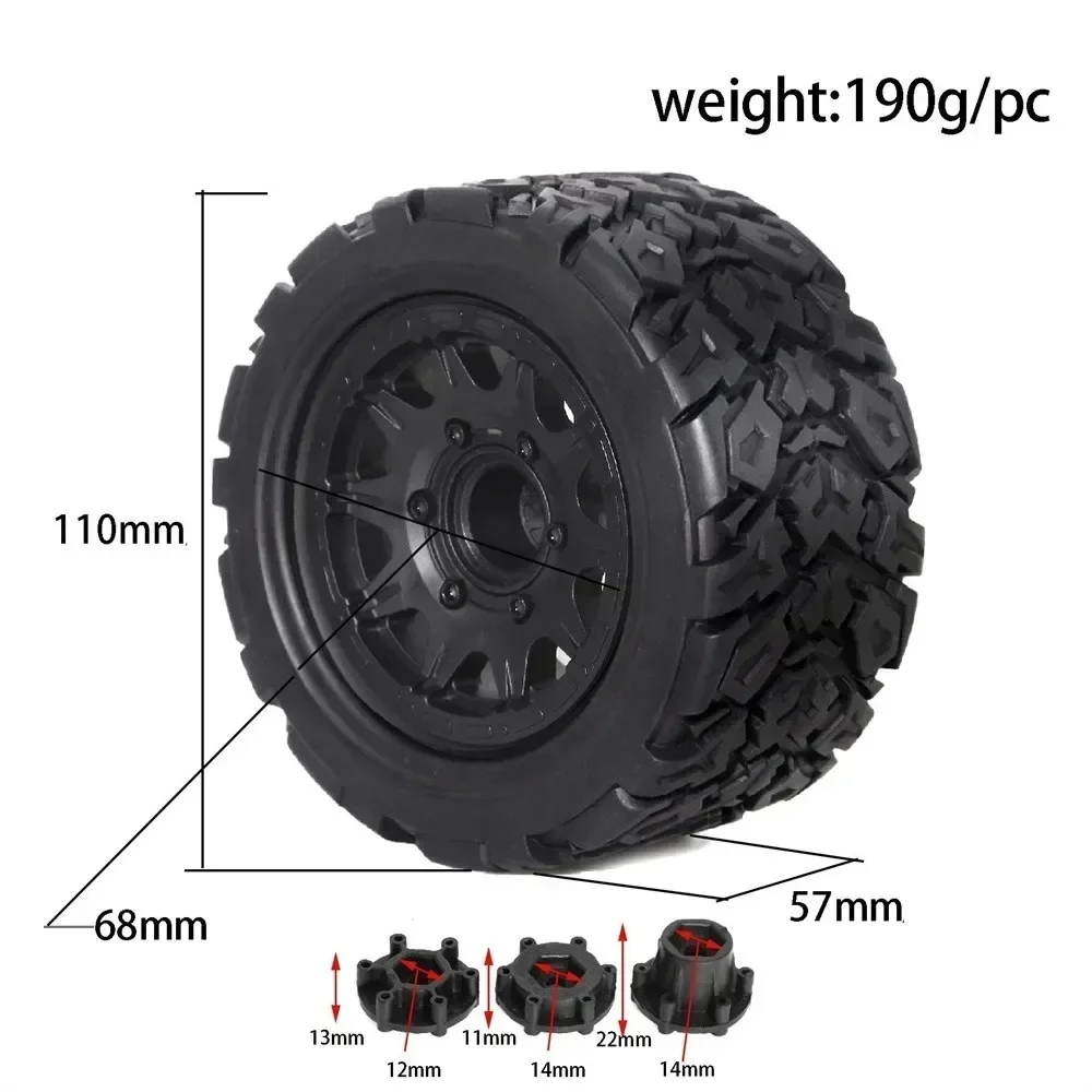 4pcs 1:10 RC Universal Tyres For Tamiya HPI Kyosho Arrma 1/10 Trucks Tyres Accessory RC Car 12-14mm Adaptor Plastic Tire Replace