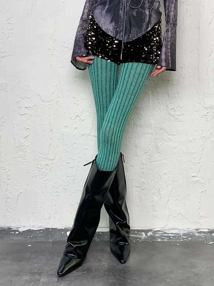 Women Tie Dye Ribbed Tights High Waist Stretch Pantyhose Retro Y2K Soft Stockings for Autumn Winter Streetwear 2026
