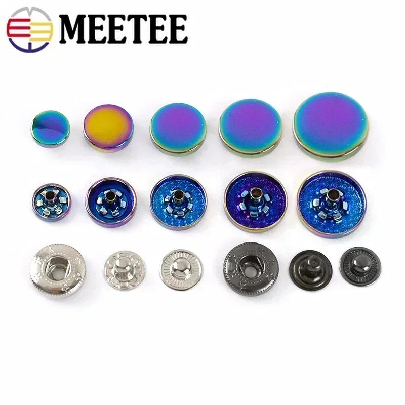 10Sets Meetee 10-25mm Metal Snap Buttons Bag Jacket Coat Decor Button Press Stud Fasteners DIY Clothes Sewing Craft Accessories