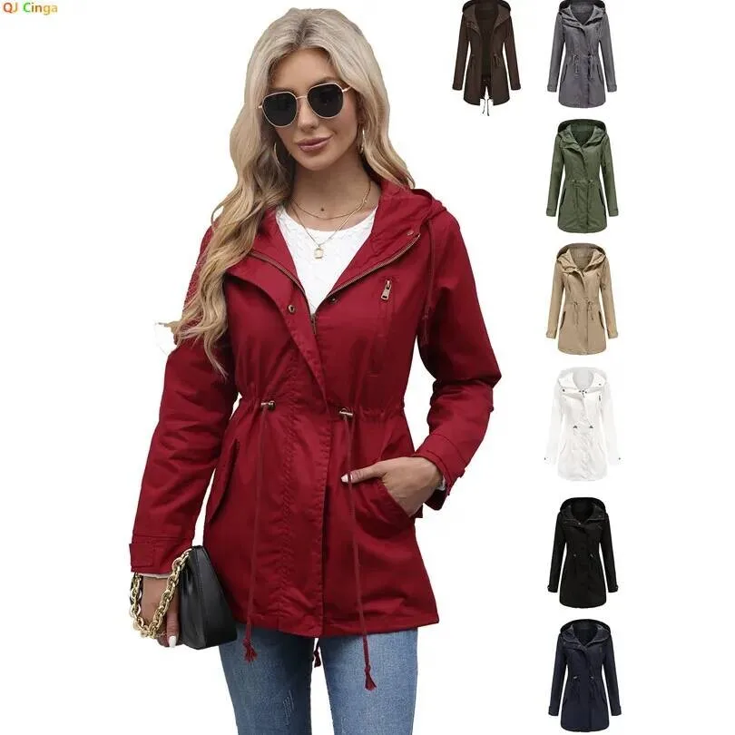 Veste à capuche pour femmes bordeaux, vestes coupe-vent à manches longues vertes manteau décontracté à la mode noir bleu café kaki S-4XL
