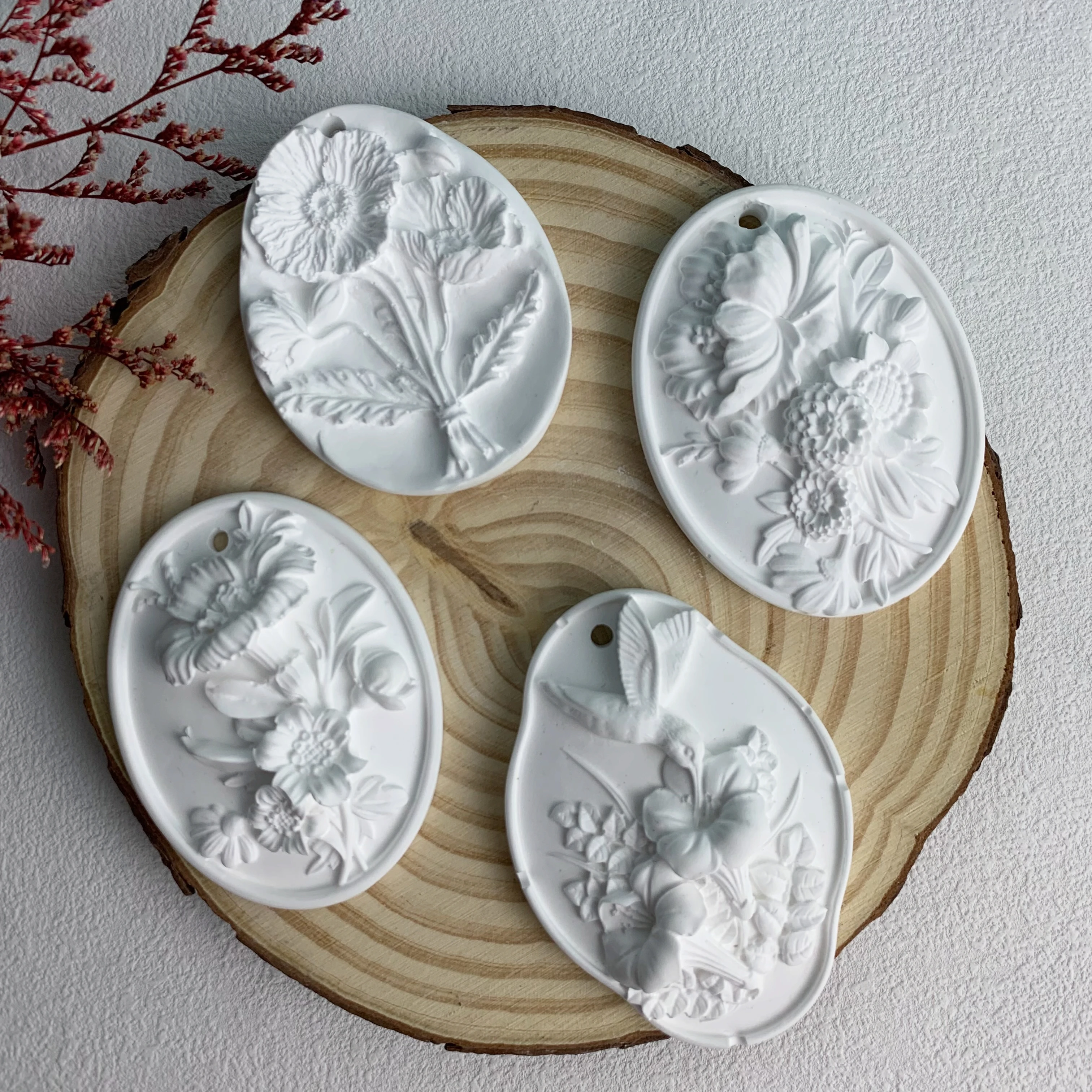 Bird Flower Silicone Mold Handmade Diy Car Aromatherapy Gypsum Pendant Tool Embossed Flower Silicone Mold Handicraft Accessories