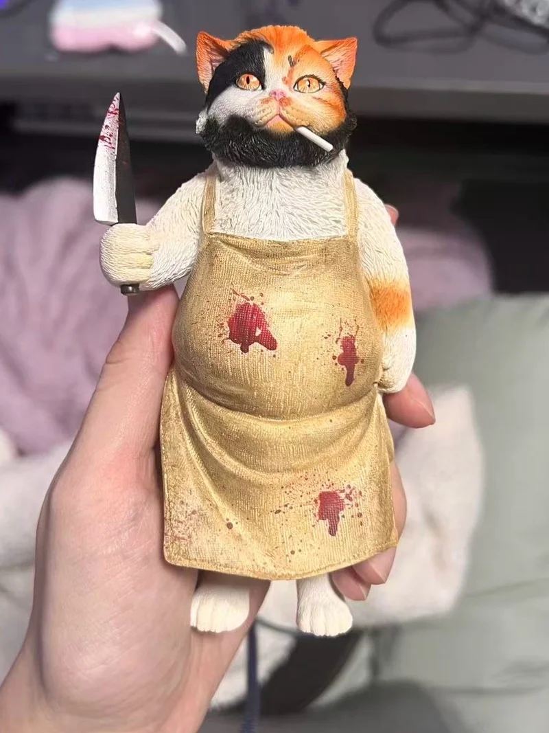 JXK 1/6 مقياس جزار القط مع المئزر الراتنج هريرة نماذج للحيوانات ل 12 ''عمل أرقام الدعائم هدية مزخرفة #2