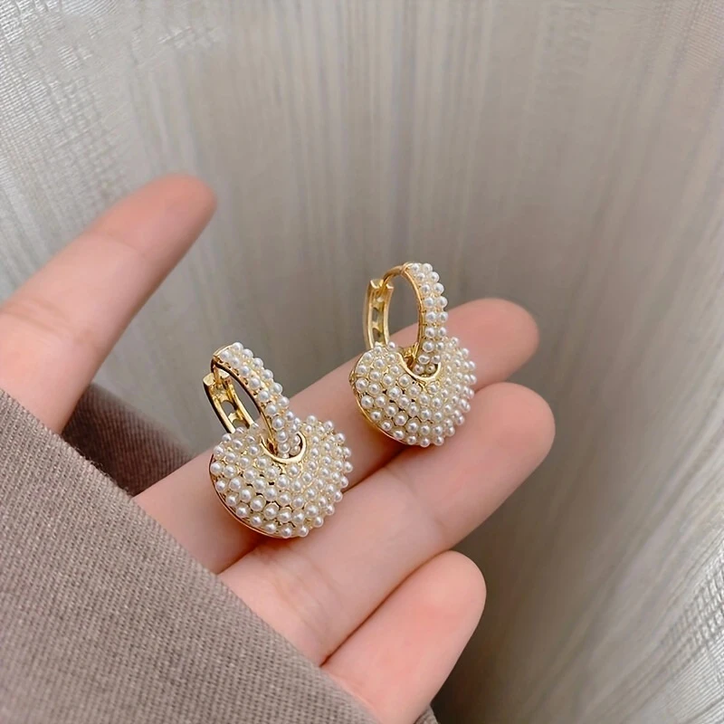 

Pearl Heart Shape Pendant Earrings for Women New Fashion Trend Elegant Elegant Temperament Ladies Wedding Party Jewelry Gift