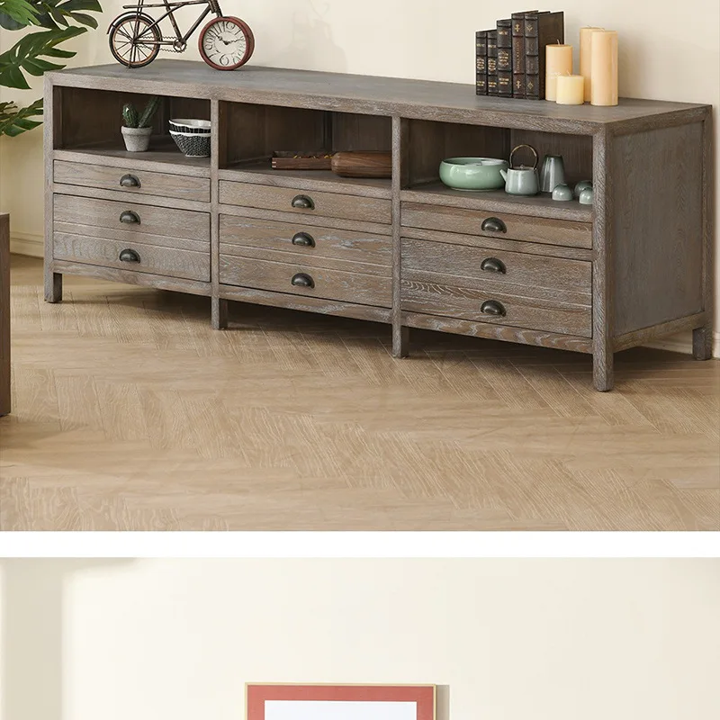 American French European Country Style North American White Oak TV Cabinet Solid Wood Retro Old