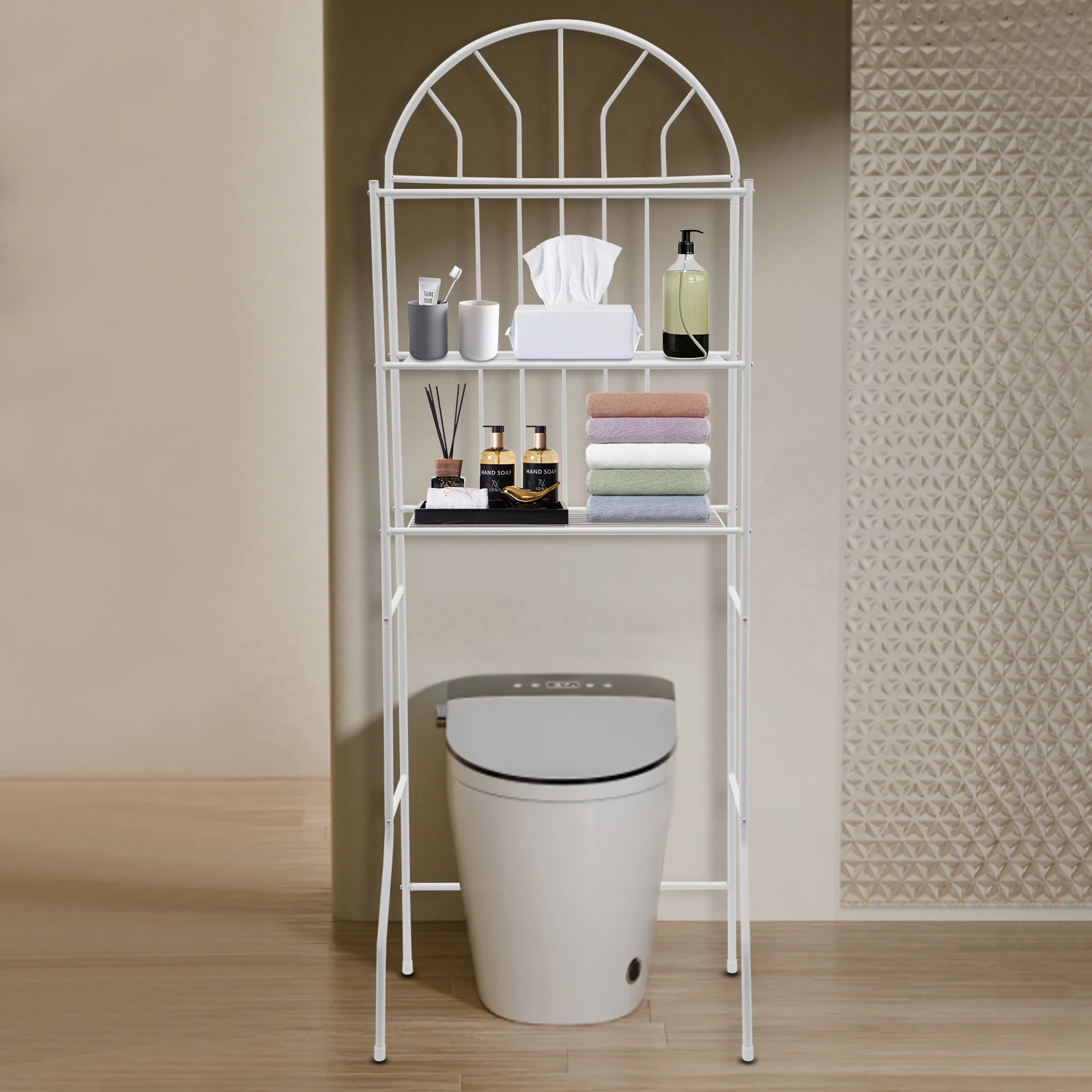 

3-уровневая полка для хранения над унитазом, напольная белая полка для экономии места в ванной комнате, органайзер для туалетных принадлежностей, полотенец, шампуня