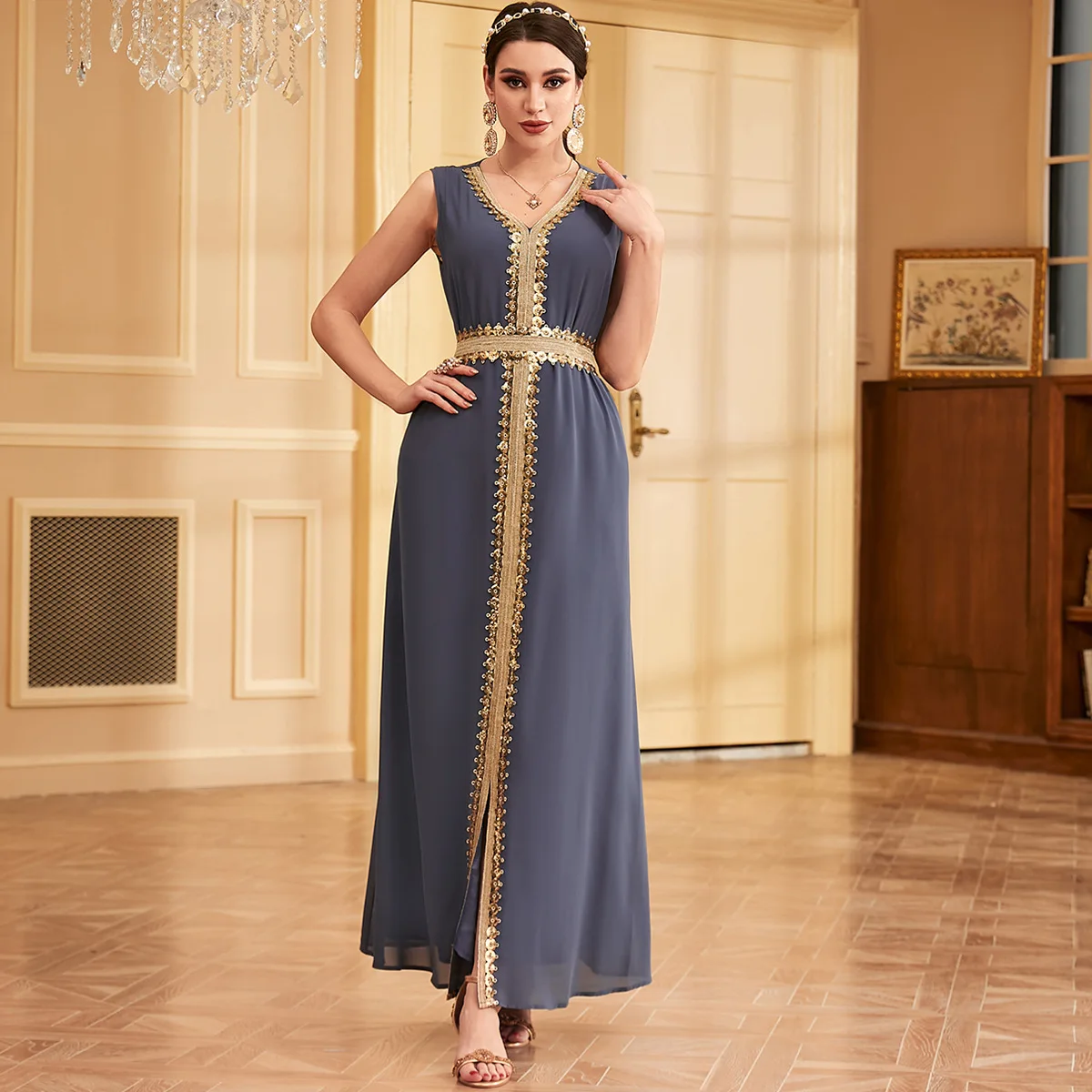 Médio oriente árabe muçulmano nova moda feminina bordado casual na moda solto elegante 2 peça define cardigan casaco vestidos femininos