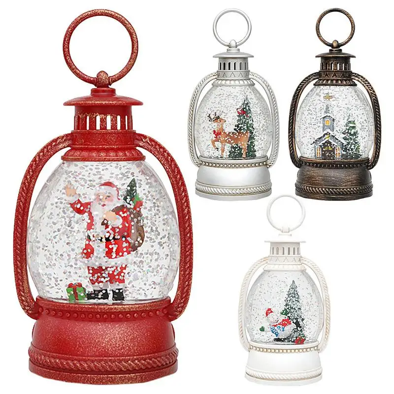 Snow Globes Snowman Christmas Decor Lanterns Built-in Light-up Design with Flashing Snow Durable Lantern for Decorative Gifts