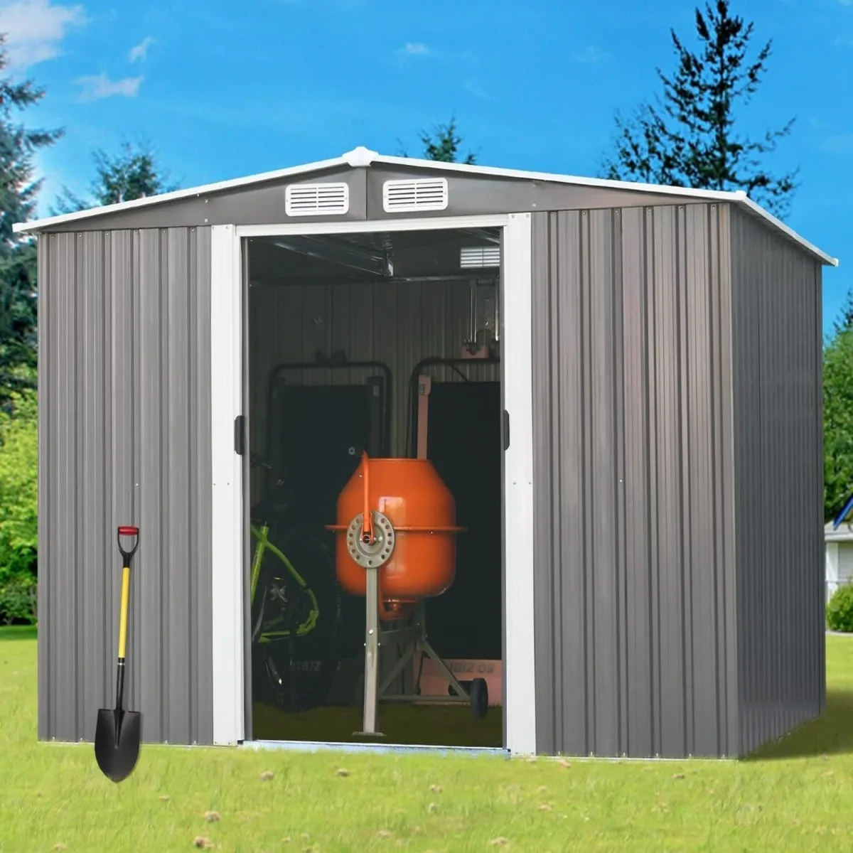 

8 x 6FT Outdoor Storage Shed, Metal Shed with Sliding Door, Garden Storage with Pent Roof, Utility Tool Shed for Backyard, Patio