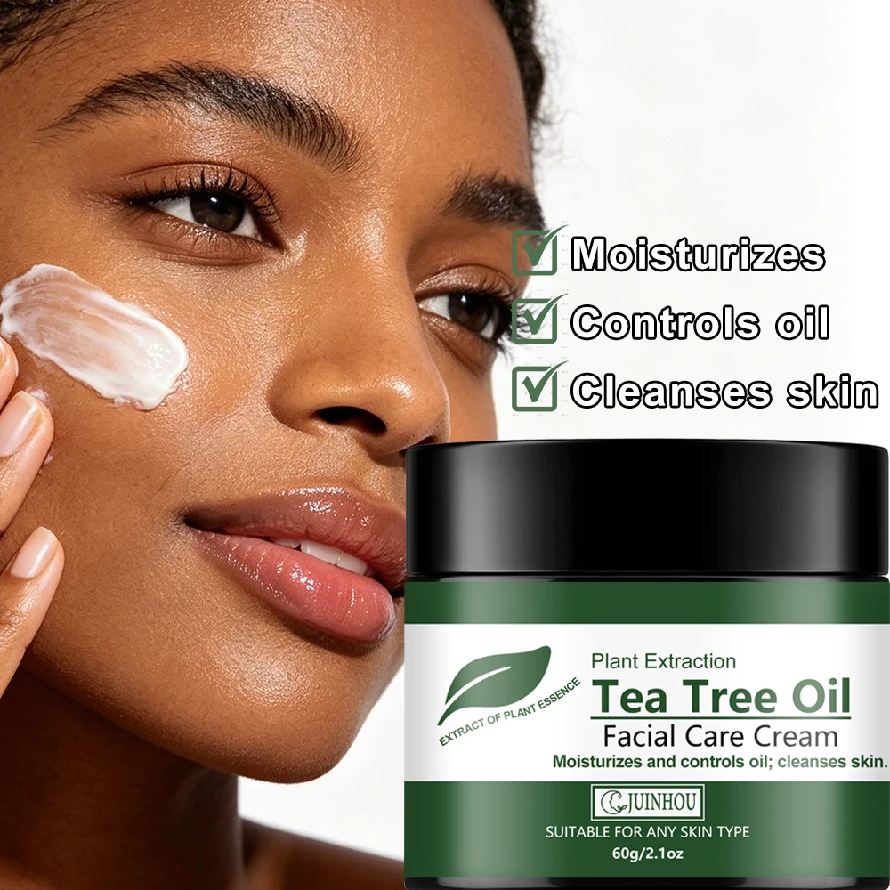Crema Facial JUINHOU con Aceite de Árbol de Té para Control de Grasa, Contiene Niacinamida y Colágeno, Hidratación Profunda, Aclara e Ilumina, Suaviza la Piel, Cuidado Facial
