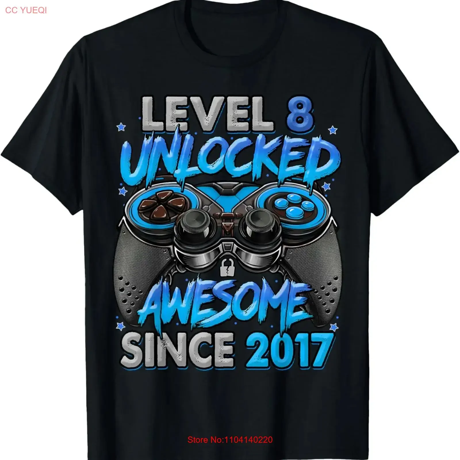 Level 8 Unlocked Awesome Since 2017 8th Birthday Gaming T Shirt for Dad Mo vintage Washed Unisex homme Soft Breathable