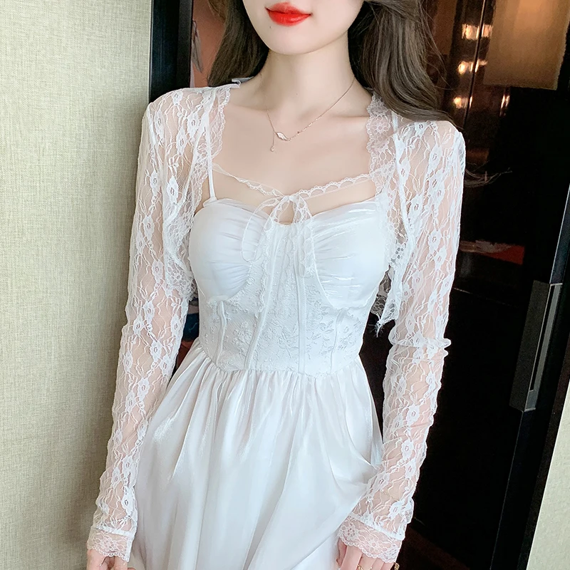 

Кружевные рубашки, женская укороченная одежда, тонкая летняя солнцезащитная эстетика, элегантная французская уличная одежда, модная женская винтажная классическая одежда Camisa