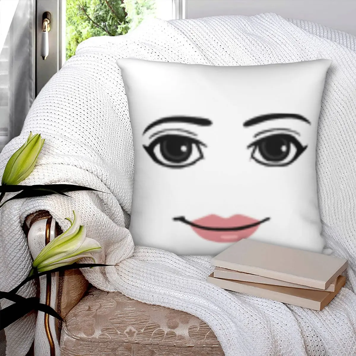 Woman Face Square Pillowcase Polyester Linen Velvet Pattern Zip Decorative Pillow Case Home Cushion Cover