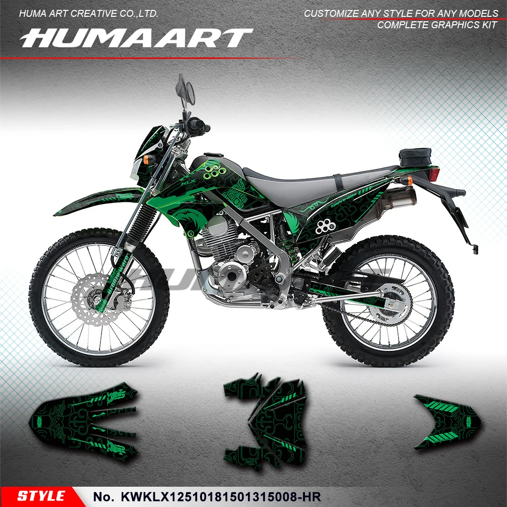 HUMAART Custom Graphics Stickers Vinyl Decals for Kawasaki KLX 125 150 2010 2011 2012 2013 2014-2018, KWKLX12510181501315008-HR