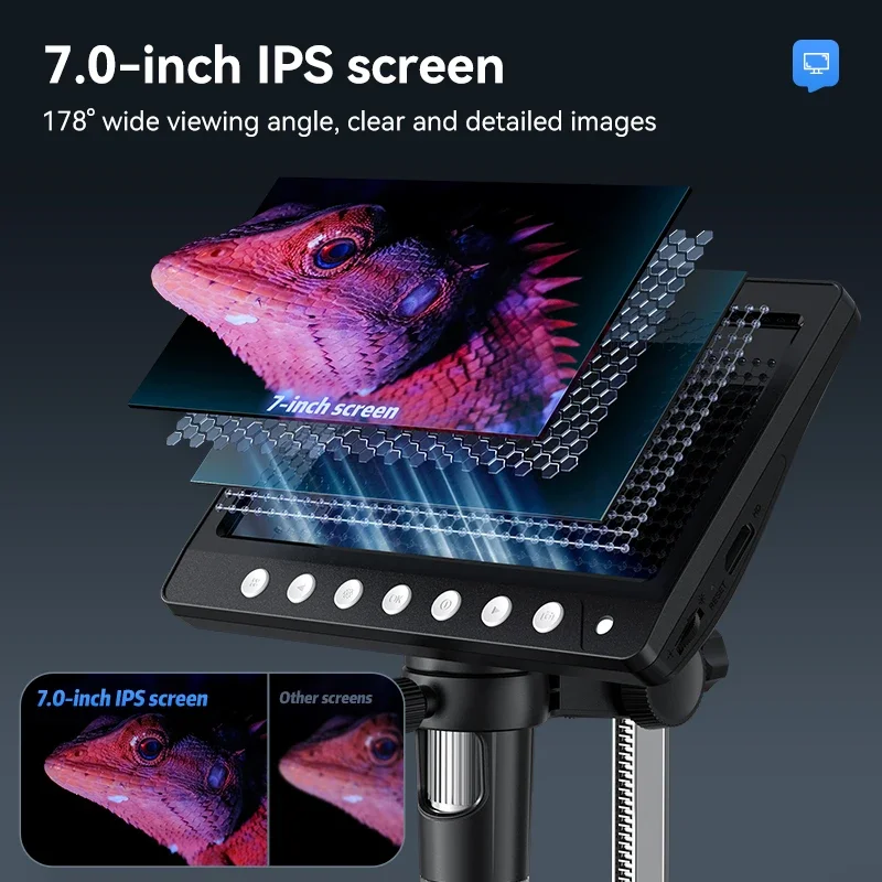 Suporte OEM Foto Vídeo Display LCD de 7 polegadas 1200X 5MP HD Pixels 8LED 2000mAh Bateria Microscópio para TV Rep