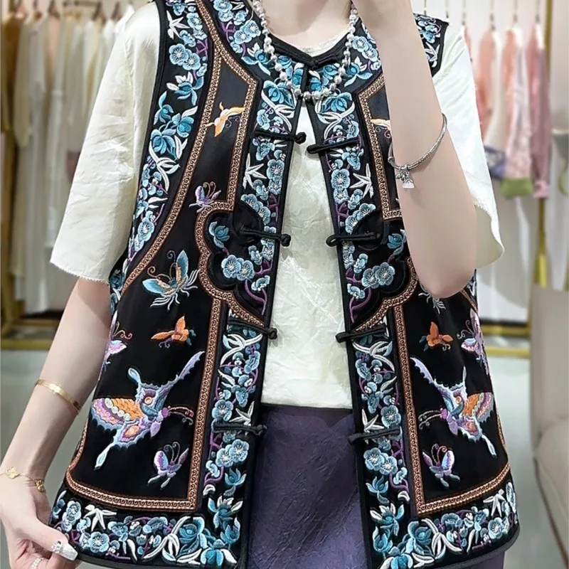 Hanfu women's acetic top vintage embroidery plate sleeveless new Chinese style waistcoat