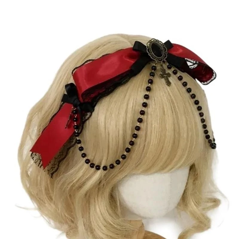 

Ribbon Bowknot Hair Clip Japanese Goth Ponytail Braids Hairband for Girl 15UB