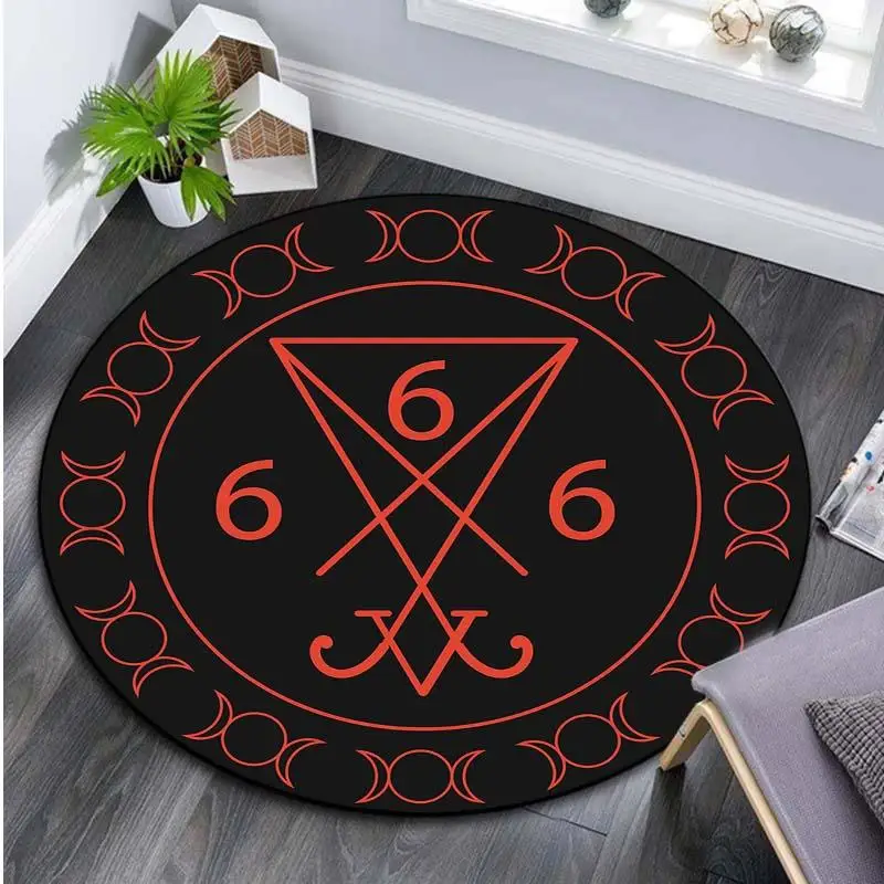 Skull Satan Goat Inverted Pentagram Round Comfortable Carpets For Bedroom Study Living Room Machine Washable Soft Round Carpets