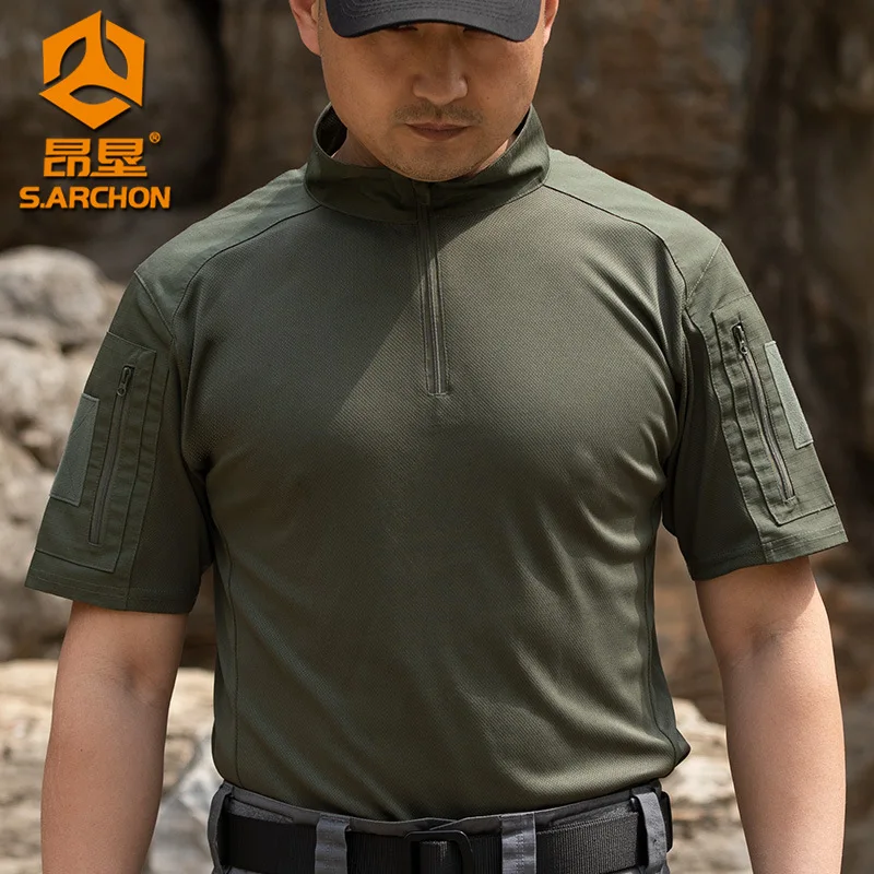 

Новая мужская тактическая футболка Capricorn с короткими рукавами, тонкая быстросохнущая футболка на липучке, летняя военная футболка, мужская рубашка
