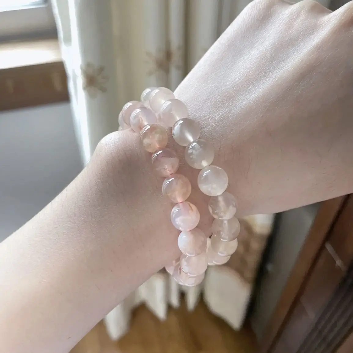 UMQ Pure Natural Cherry Blossom Agate Ice Flower Bracelet Girlfriend Light Color Hand String Pink Stone Luxury Jewelry For Girls