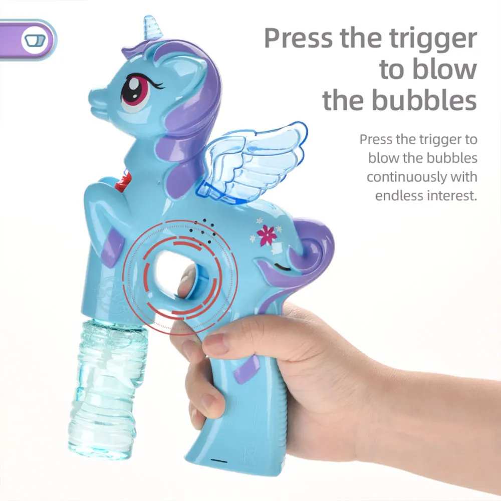 Unicórnio Bubble Gun Toy para crianças, animal bonito de iluminação musical, spray elétrico, máquina de bolhas de sabão, presente de Natal, saco brincalhão, AB04