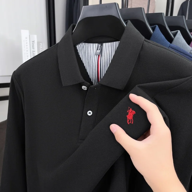 

100% pure cotton luxury brand men's long sleeved polo shirt spring autumn fashion pony embroidery golf boutique casual T-shirt