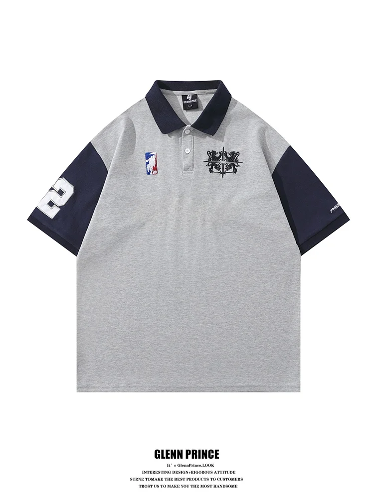 

Fashionable Short Sleeve Shirt for Men GPstudio American War Emblem Patchwork Color T-Shirt Breathable Summer Top