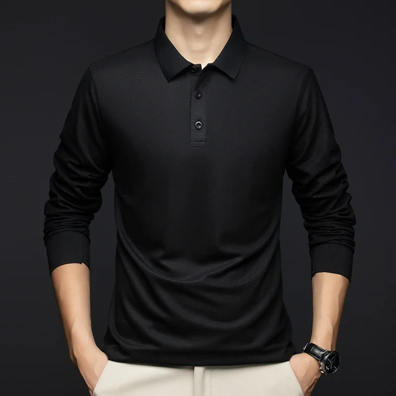 New Men\'s Business Casual Long Sleeved Shirt Solid Color Polo Shirt Fashionable Breathable Comfortable Versatile Top